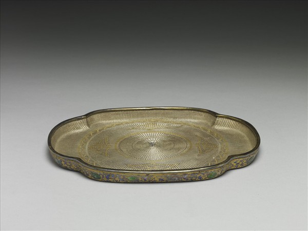 銀絲編海棠式嵌螺鈿淺盤