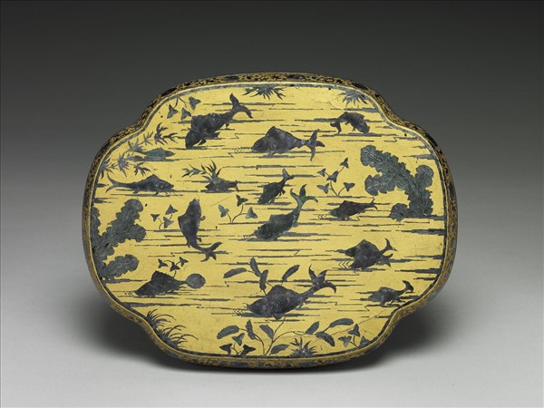 銀絲編海棠式嵌螺鈿淺盤