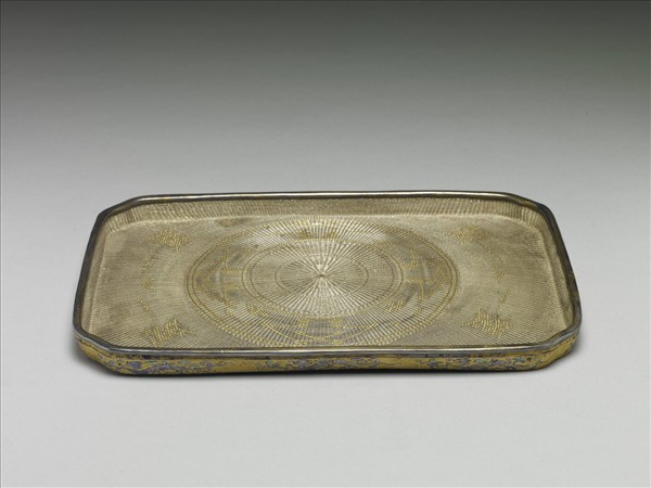 編銀絲長方形嵌螺鈿淺盤