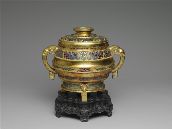 銅鎏金嵌料石簋式爐