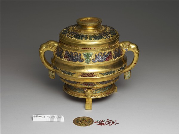 銅鎏金嵌料石簋式爐