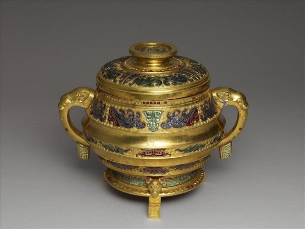 銅鎏金嵌料石簋式爐