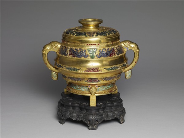 銅鎏金嵌料石簋式爐
