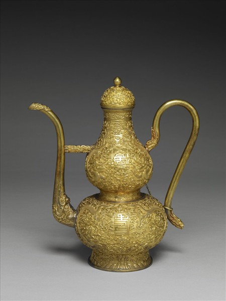 銅鎏金葫蘆式執壺