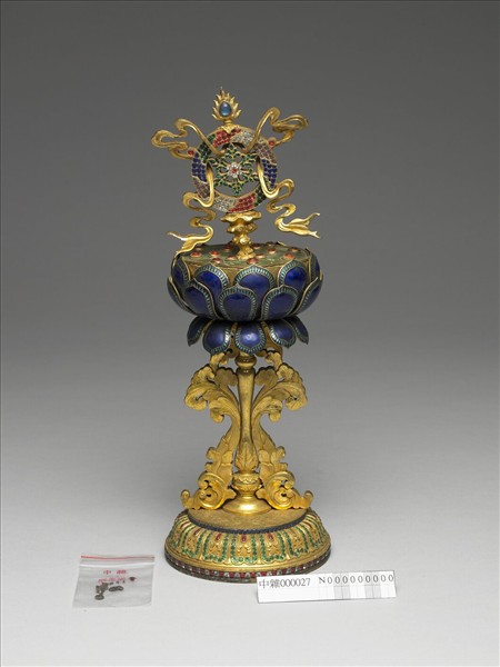 銅鎏金嵌料石八寶-法輪