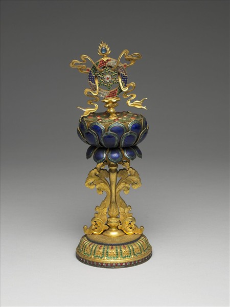 銅鎏金嵌料石八寶-法輪