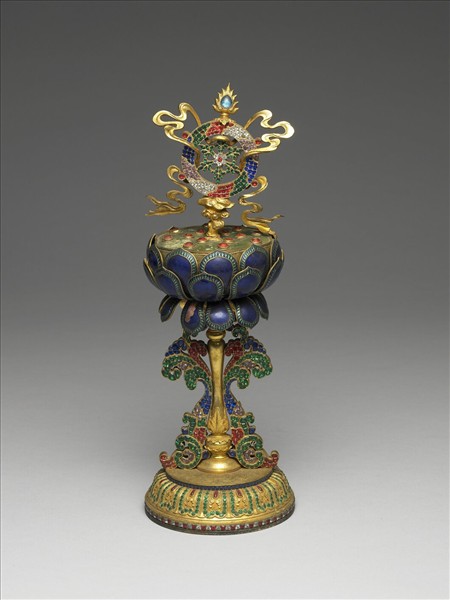 銅鎏金嵌料石八寶-法輪