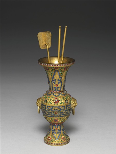 銅鎏金嵌料石鏟箸瓶- 故宮