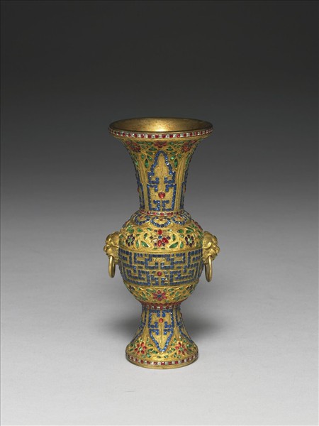 銅鎏金嵌料石鏟箸瓶