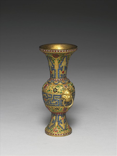 銅鎏金嵌料石鏟箸瓶- 故宮