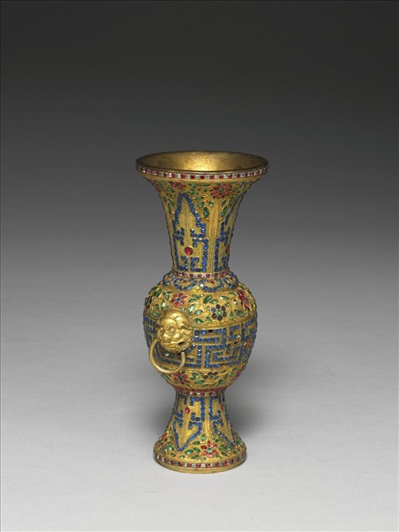 銅鎏金嵌料石鏟箸瓶