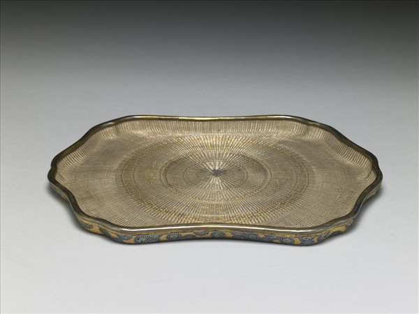銀絲編海棠式嵌螺鈿淺盤