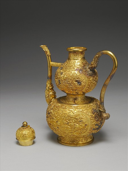 銅鎏金葫蘆式執壺