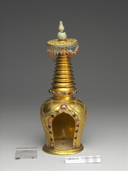 銅鎏金鑲料石藏式塔