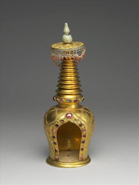 銅鎏金鑲料石藏式塔