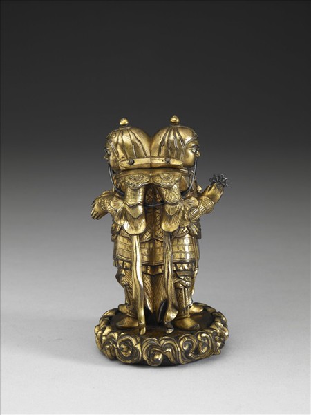 日本 江戶時代 十七－十九世紀 銅鎏金雙身天王立像