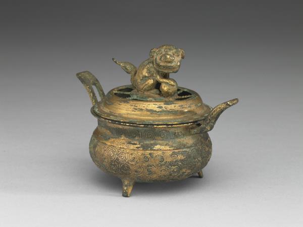韓國朝鮮時代十七世紀或更晚銅鎏金獅鈕香爐- 故宮