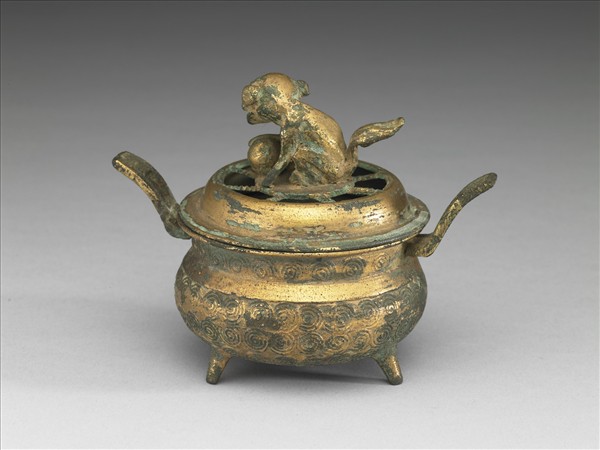 韓國 朝鮮時代 十七世紀或更晚 銅鎏金獅鈕香爐