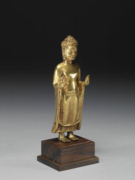 泰國 墮羅鉢底 八世紀風格 模押金片釋迦佛立像