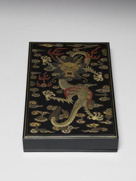 黑漆描金龍紋盒