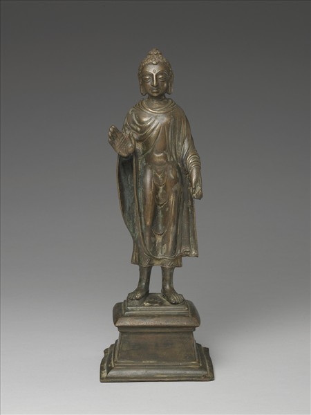 西北印度 喀什米爾  九~十世紀風格 銅鎏金佛立像