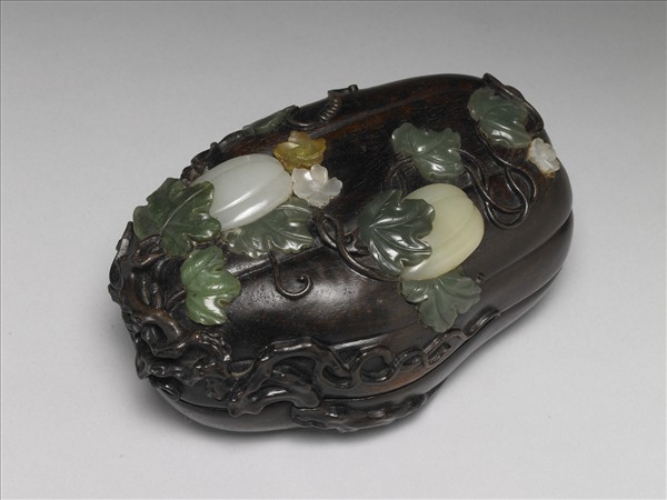 紫檀嵌玉瓜形盒