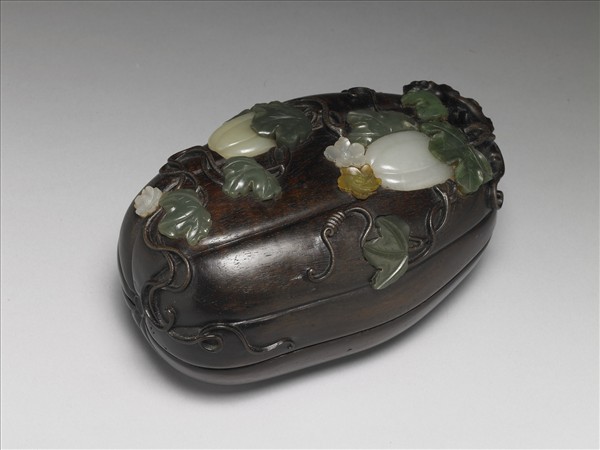 紫檀嵌玉瓜形盒