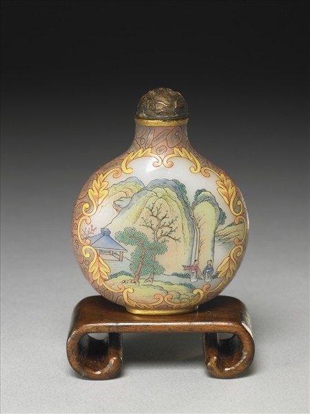 玻璃胎畫琺瑯山水人物鼻煙壺