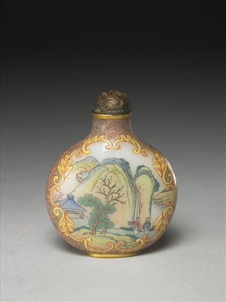 玻璃胎畫琺瑯山水人物鼻煙壺