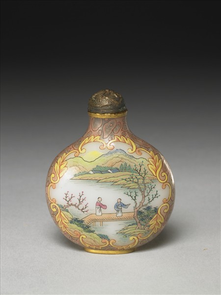 玻璃胎畫琺瑯山水人物鼻煙壺