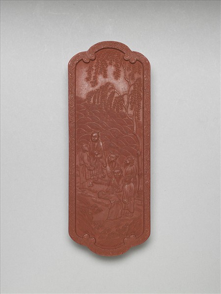 「五老遊河」硃墨