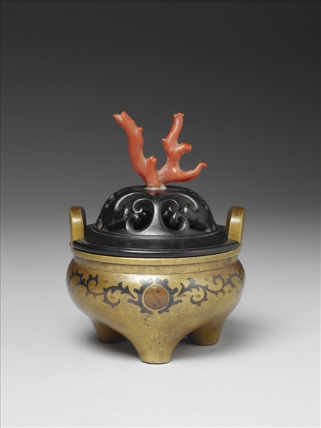 黃銅嵌花香爐