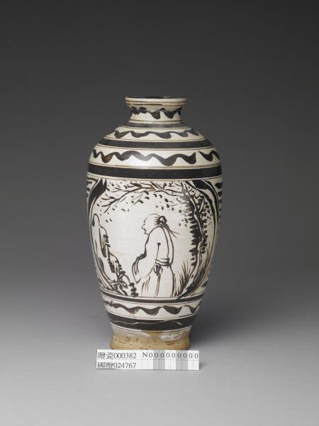 吉州窯 白瓷黑彩人物圖瓶