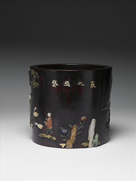 紫檀嵌玻璃筆筒