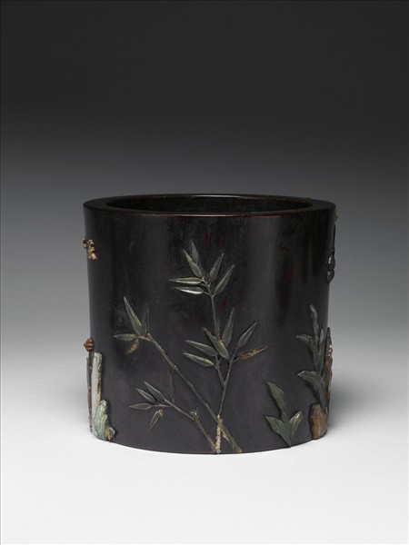 紫檀嵌玻璃筆筒