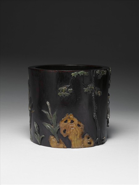 紫檀嵌玻璃筆筒