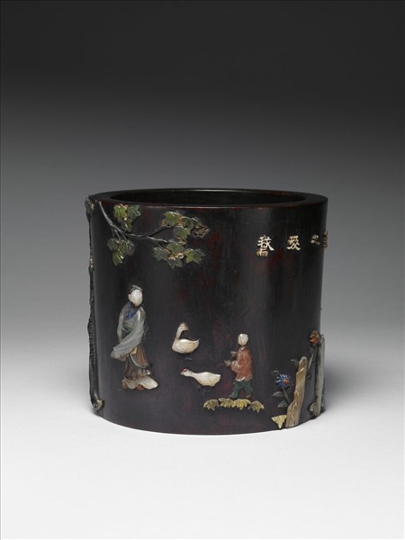 紫檀嵌玻璃筆筒