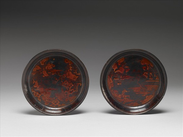 竹絲描漆人物盤 （一對）