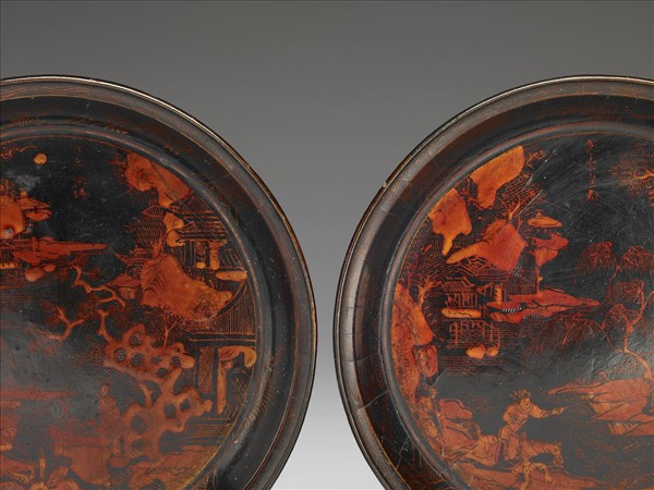 竹絲描漆人物盤 （一對）
