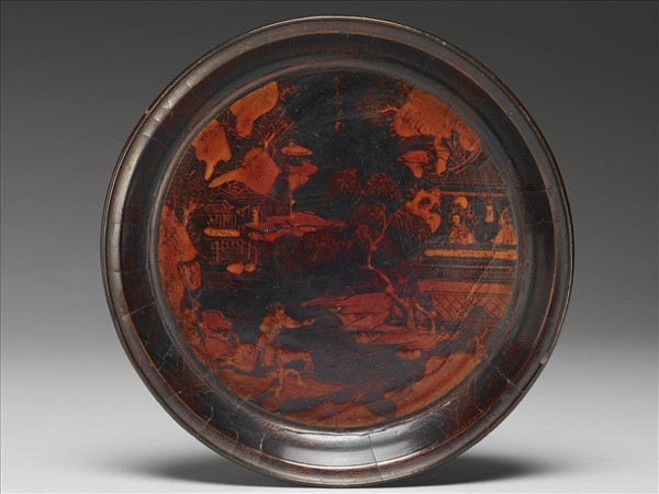 竹絲描漆人物盤 （一對）