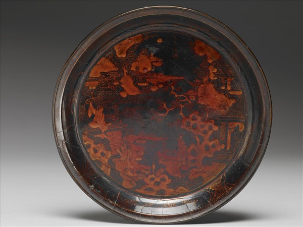 竹絲描漆人物盤 （一對）