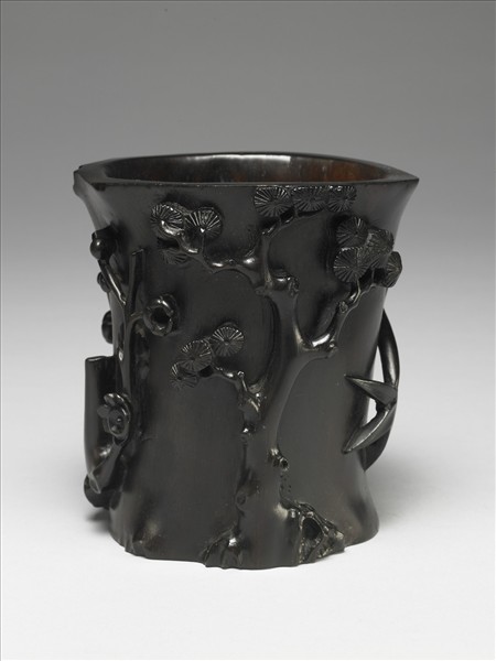 紫檀雕松竹梅筆筒