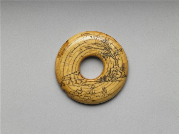 象牙雕山水人物環佩