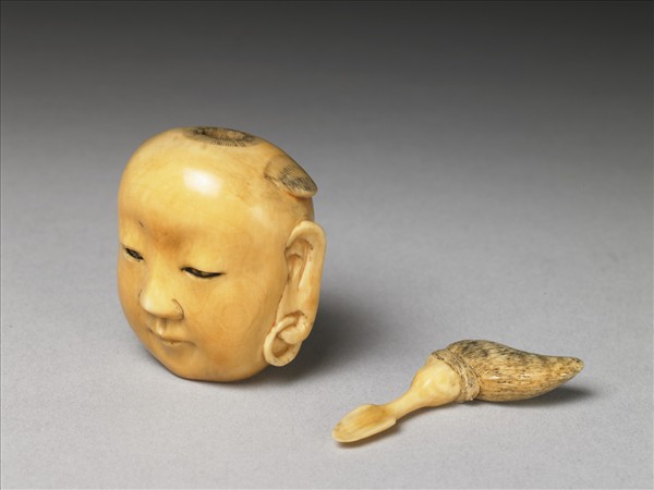 象牙雕童首式鼻煙壺