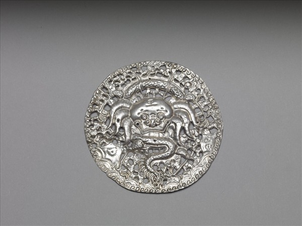 銀銅合金鏤空盤龍紋飾件