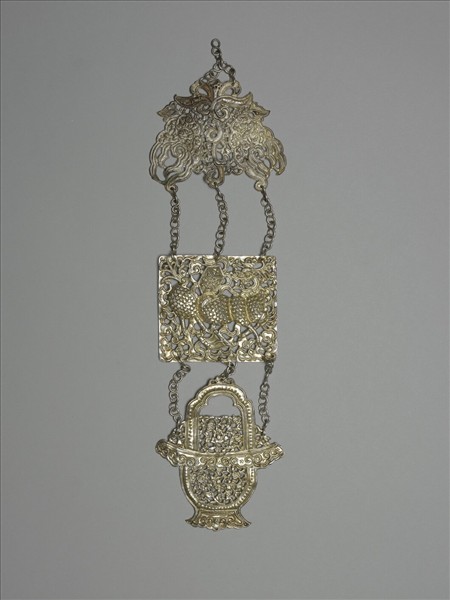 銀銅合金鏤空盆花佩飾