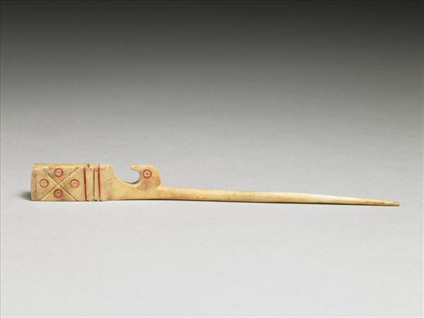 骨雕填紅彩圈點紋嵌件