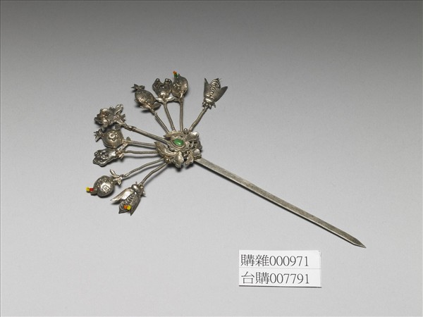 銀銅合金花果簪
