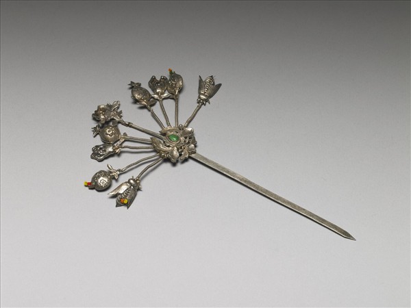 銀銅合金花果簪