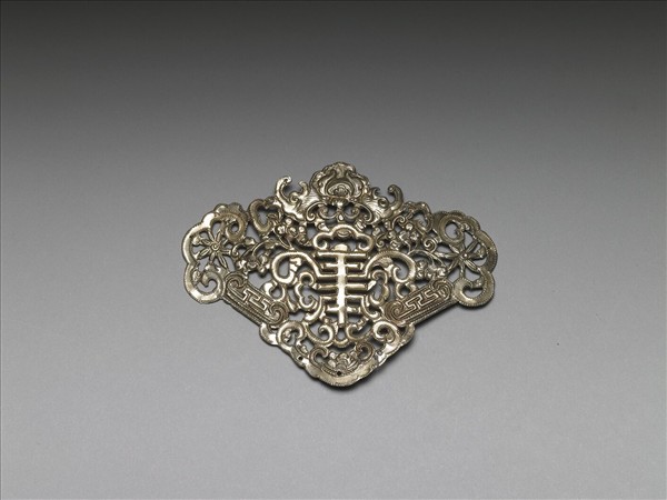 銀銅合金鏤空福壽飾件